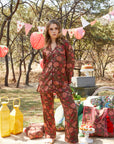 PIJAMA FEUILLES ROJO 2PZ 100% ALGODÓN