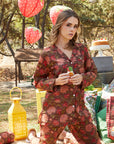 PIJAMA FEUILLES ROJO 2PZ 100% ALGODÓN