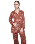 PIJAMA FEUILLES ROJO 2PZ 100% ALGODÓN