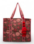TOTEBAG FEUILLES ROUGE 100% COTTON
