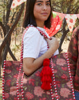 TOTEBAG FEUILLES ROUGE 100% COTTON