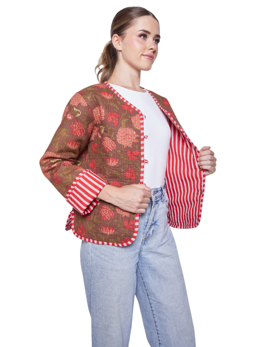 CHAMARRA DOBLE VISTA FEULLES ROUGE