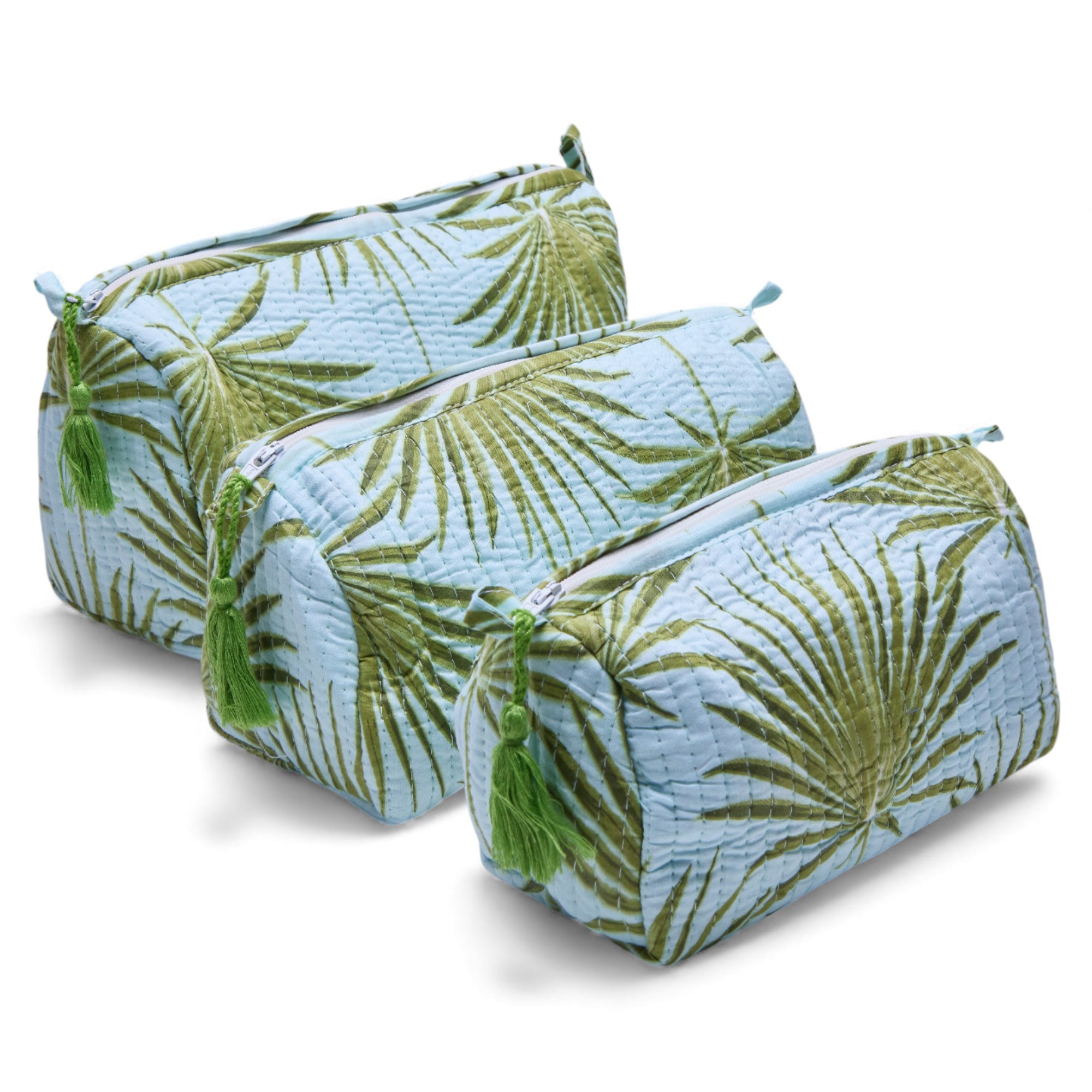 KIT DE 3 COSMETIQUERAS "VERDE BEACH"