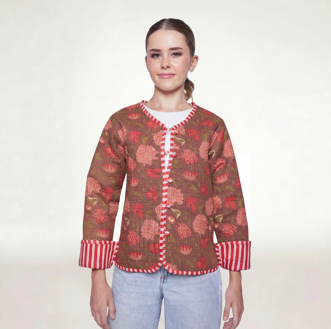 CHAMARRA DOBLE VISTA FEULLES ROUGE