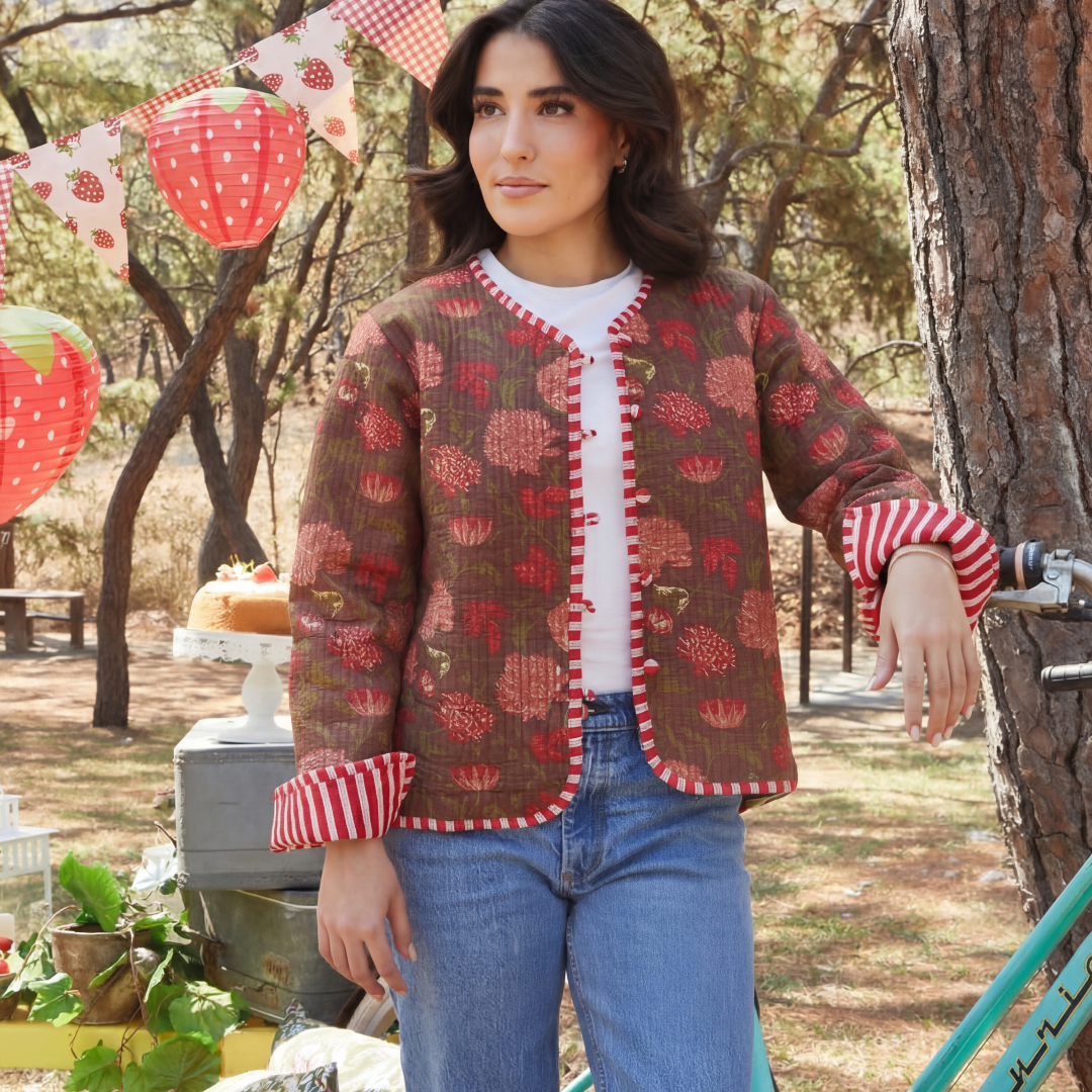 CHAMARRA DOBLE VISTA FEULLES ROUGE