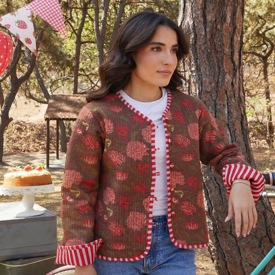 CHAMARRA DOBLE VISTA FEULLES ROUGE