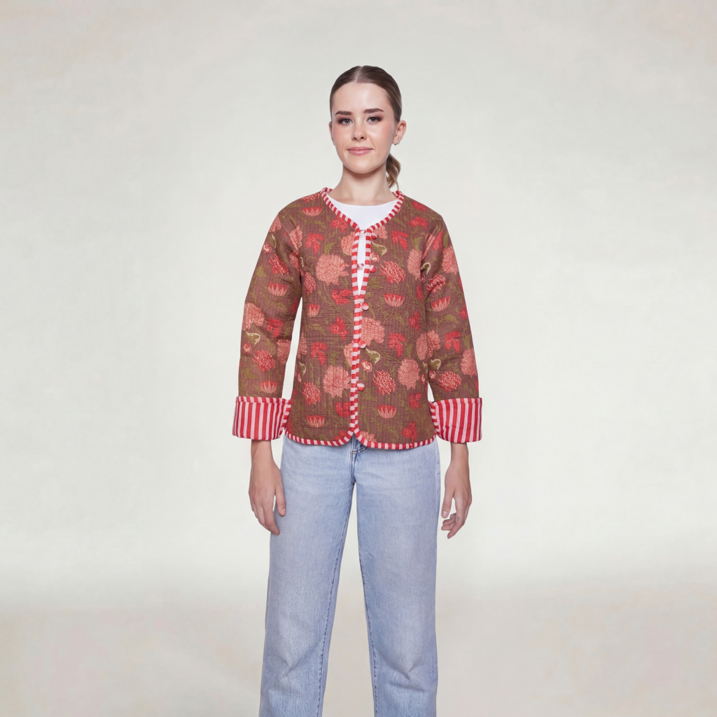 CHAMARRA DOBLE VISTA FEULLES ROUGE