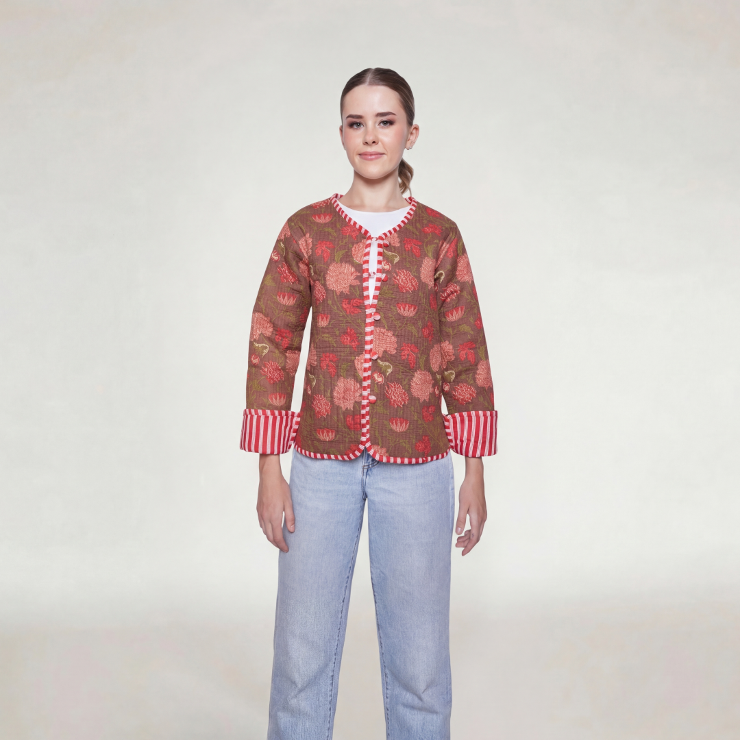 CHAMARRA DOBLE VISTA FEULLES ROUGE