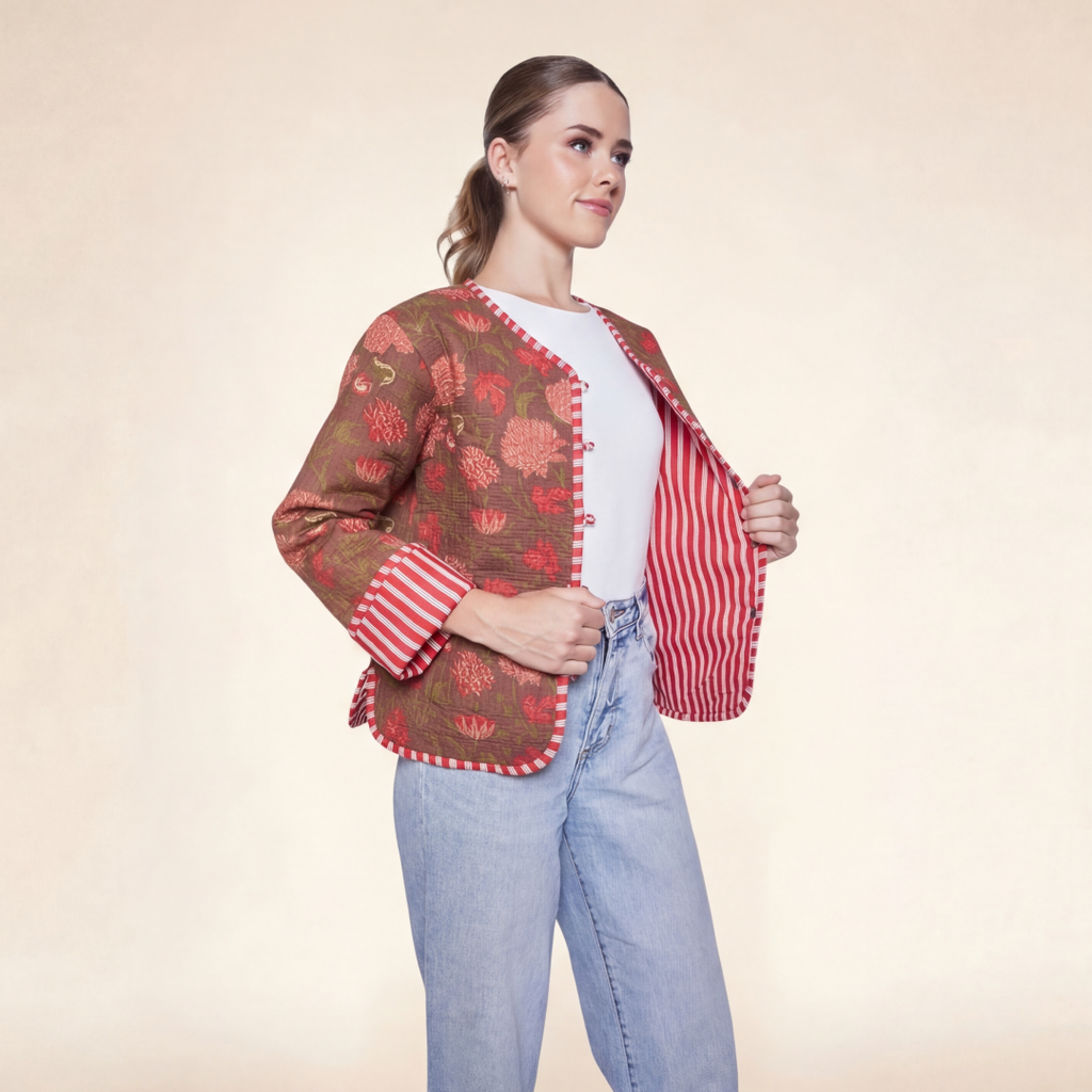 CHAMARRA DOBLE VISTA FEULLES ROUGE