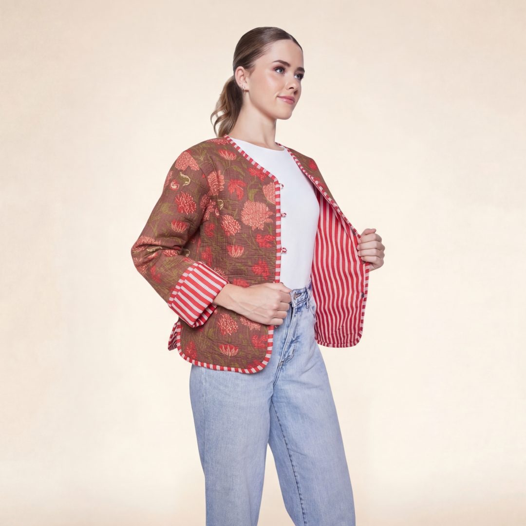 CHAMARRA DOBLE VISTA FEULLES ROUGE