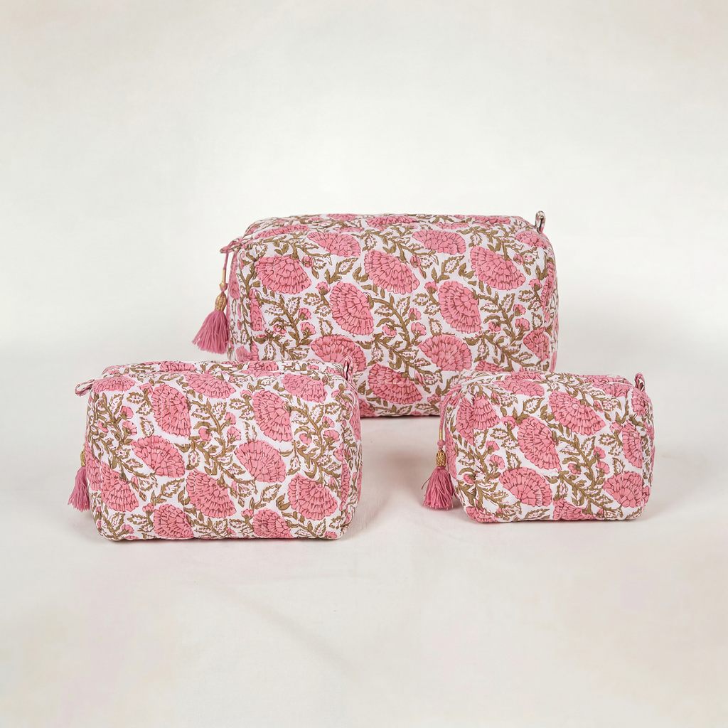 KIT DE 3 COSMETIQUERAS "DALIA ROSA VERDE"