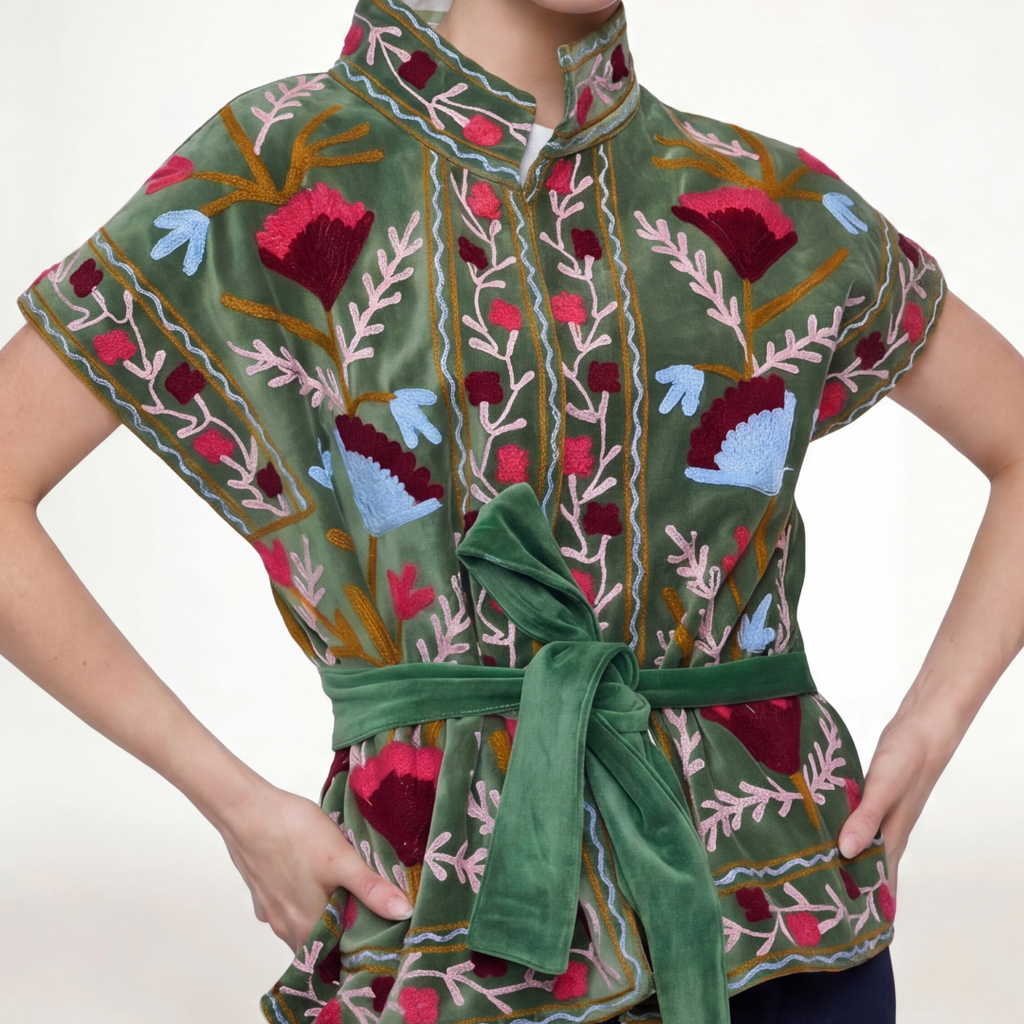 GREEN VELVET JACKET SHORT SLEEVE