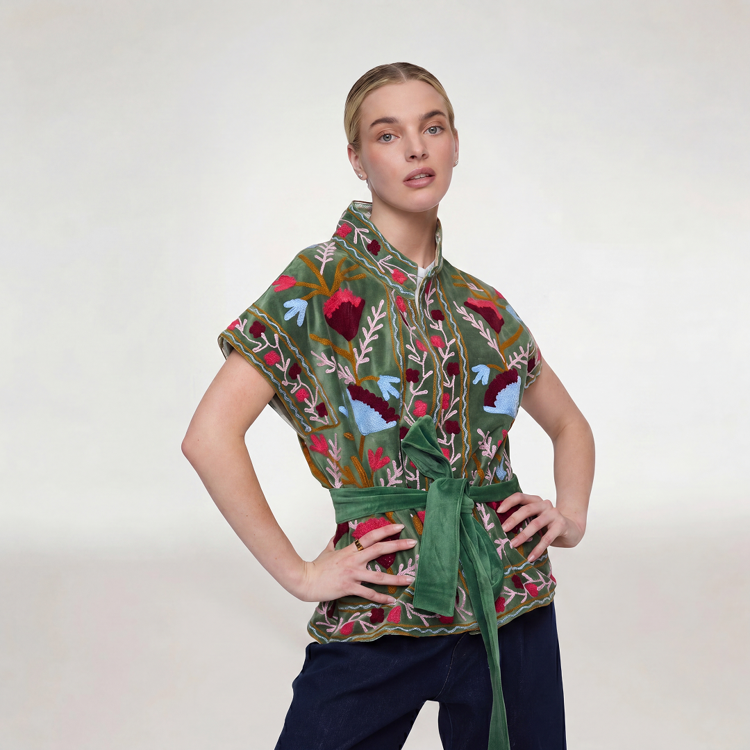 GREEN VELVET JACKET SHORT SLEEVE