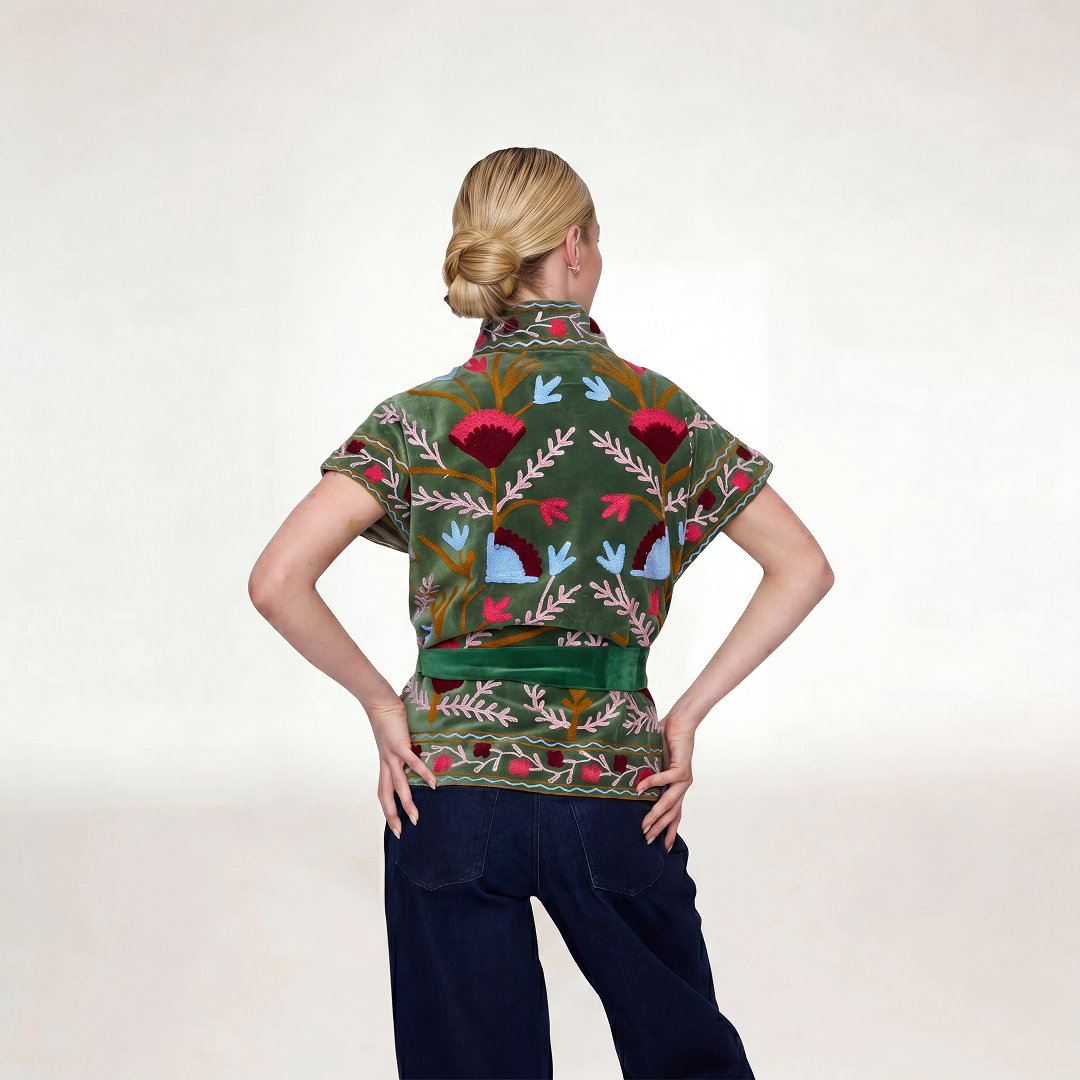 GREEN VELVET JACKET SHORT SLEEVE