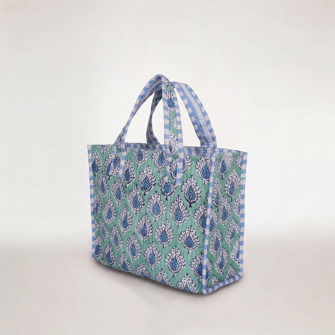 "BLUE MINT LEAVES" MINI TOTEBAG
