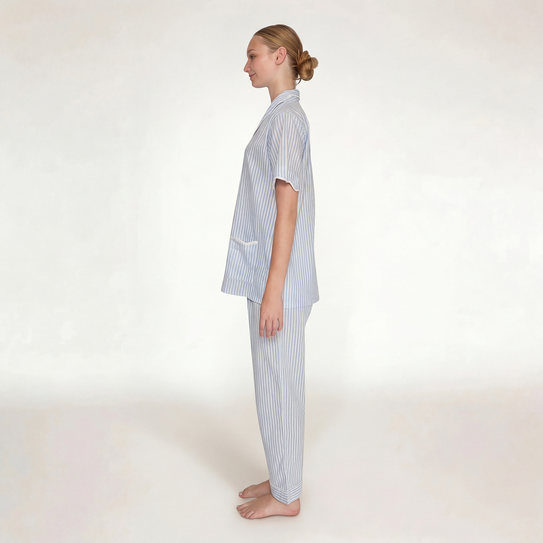 PIJAMA "CLASSIC BABY BLUE STRIPE" SHORT SLEEVE